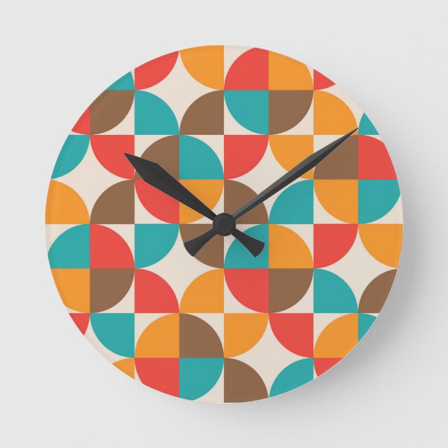 Mid Century Colorful Half Circles Pattern  Round Clock (Front)