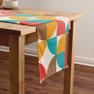 Mid Century Colorful Half Circles Pattern Short Table Runner