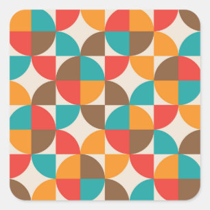 Mid Century Colorful Half Circles Pattern Square Sticker