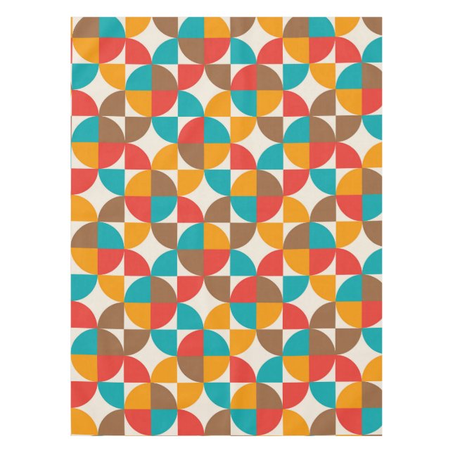 Mid Century Colorful Half Circles Pattern  Tablecloth (Front)