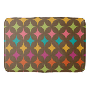 Mid Century Colorful Retro Starbursts on Brown  Bath Mat