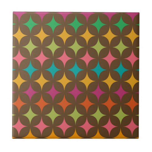 Mid Century Colorful Retro Starbursts Pattern  Ceramic Tile