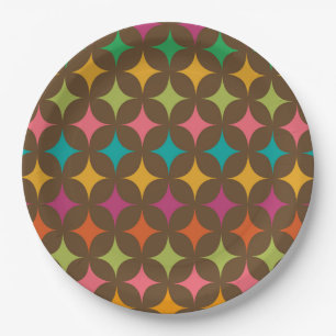 Mid Century Colorful Retro Starbursts Pattern  Paper Plates