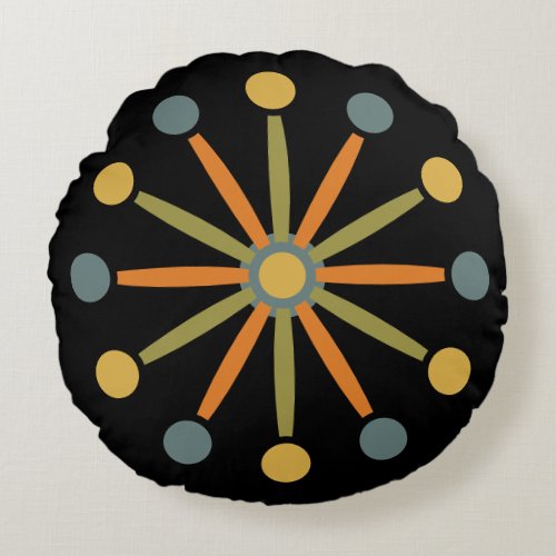 Mid Century Colorful Starburst Custom Colors SVG Round Pillow