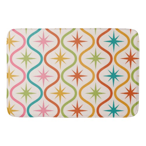 Mid Century Colorful  Starbursts On Ogee Pattern  Bath Mat