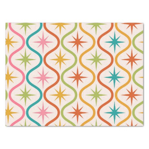 Mid Century Colorful  Starbursts On Ogee Pattern  Tissue Paper