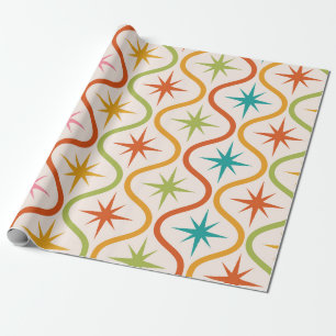 Mid Century Colorful Starbursts On Ogee Pattern Wrapping Paper