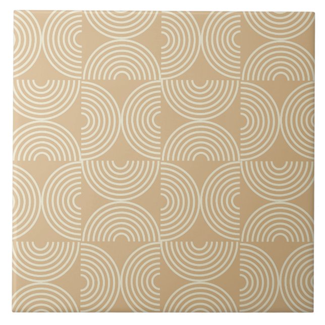 Mid Century Concentric Circles on neutral tan  Ceramic Tile (Front)