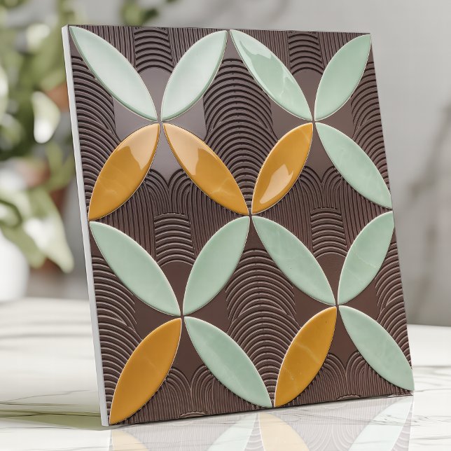 Mid-Century Crescent and Wave in Mint and Mustard Ceramic Tile (Creator Uploaded)