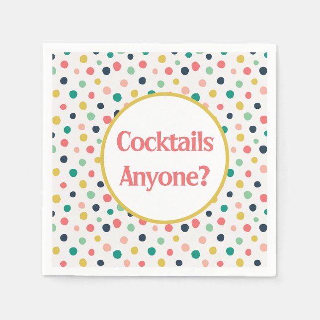 Mid Century Custom Cocktails Orange Gold Teal Dots Napkins (Front)