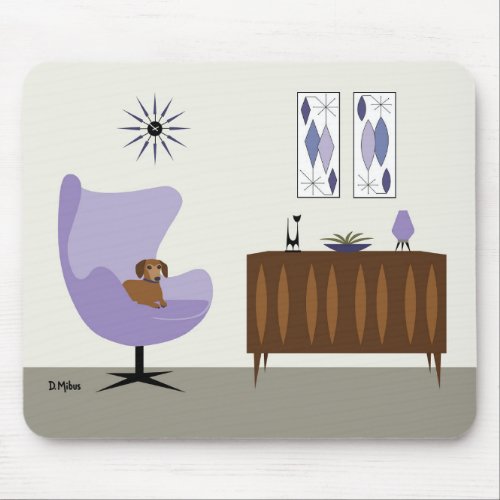 Mid Century Dachshund in Purple Chair Mouse Pad