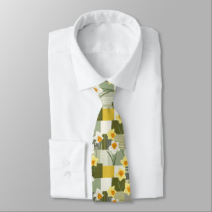 Mid-Century Daffodil Floral Pattern Neck Tie