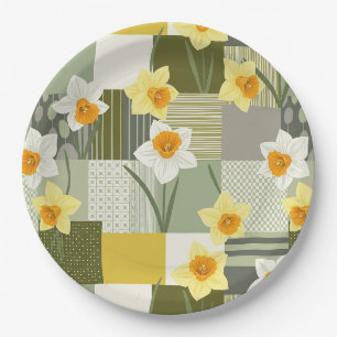 Mid-Century Daffodil Floral Pattern Paper Plates
