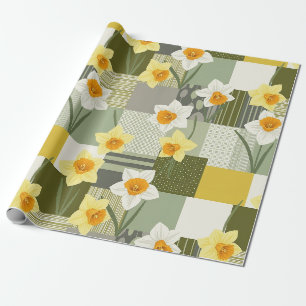 Mid-Century Daffodil Floral Pattern Wrapping Paper