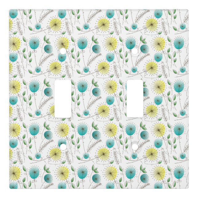 Mid-Century Dandelion Clocks Yellow and Blue Light Switch Cover (Front)