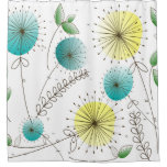 Mid-century Dandelion Clocks Yellow And Blue Shower Curtain at Zazzle