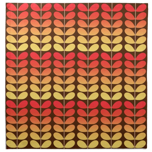Mid Century Danish Leaves, Brown, Orange & Gold Cloth Napkin (Front)