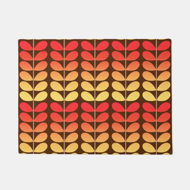 Mid Century Danish Leaves, Brown, Orange & Gold Doormat (Front)