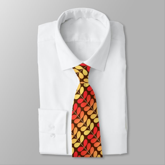 Mid Century Danish Leaves, Brown, Orange & Gold Neck Tie (Tied)