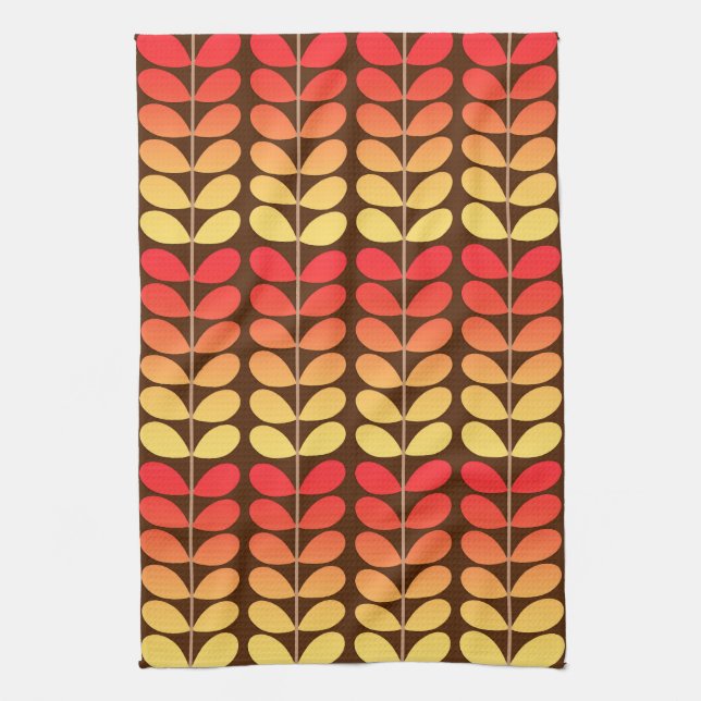 Mid Century Danish Leaves, Brown, Orange & Gold Towel (Vertical)