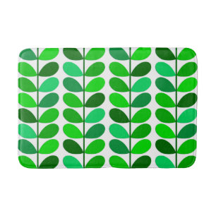 Mid Century Danish Leaves, Emerald and Lime Green Bathroom Mat
