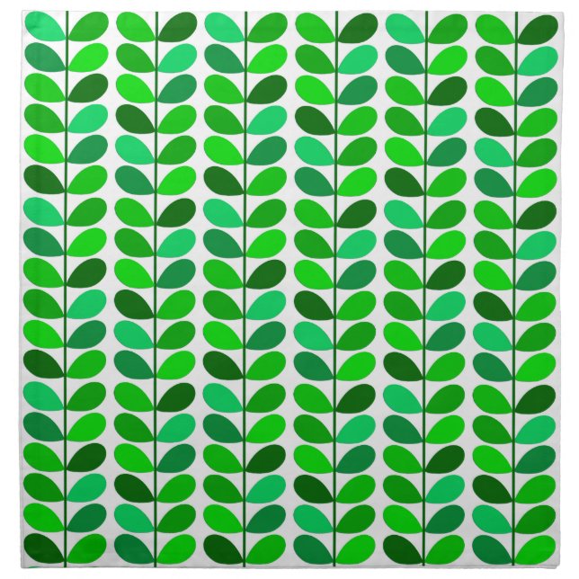 Mid Century Danish Leaves, Emerald and Lime Green Cloth Napkin (Front)