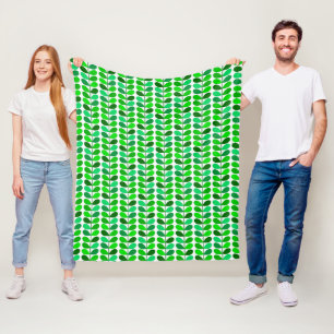 Mid Century Danish Leaves, Emerald and Lime Green Fleece Blanket