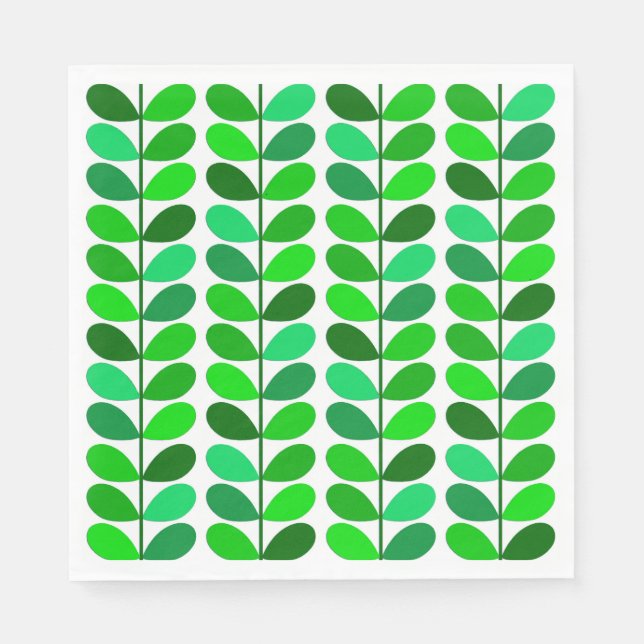 Mid Century Danish Leaves, Emerald and Lime Green Napkins (Front)