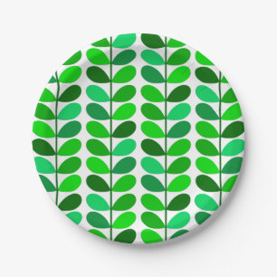 Mid Century Danish Leaves, Emerald and Lime Green Paper Plates