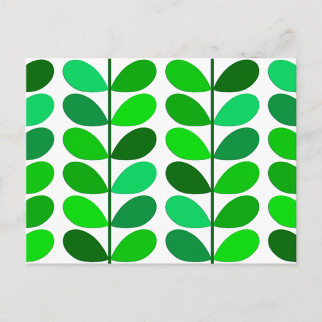 Mid Century Danish Leaves, Emerald and Lime Green Postcard (Front)