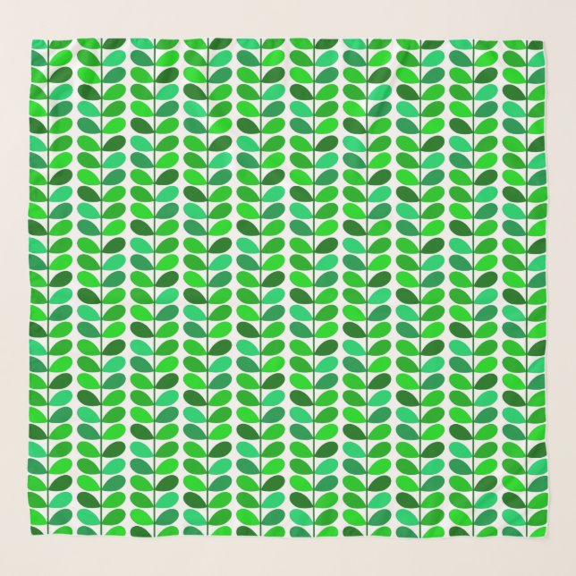 Mid Century Danish Leaves, Emerald and Lime Green Scarf (Front)