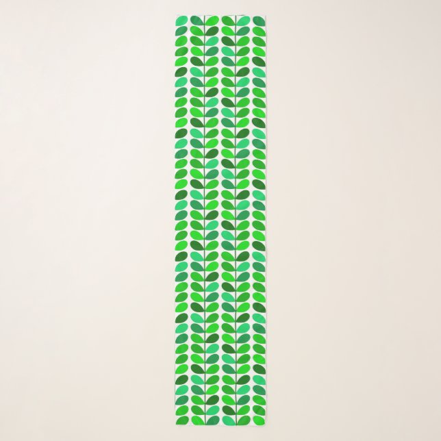 Mid Century Danish Leaves, Emerald and Lime Green Scarf (Front)