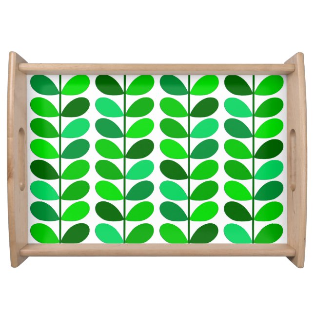 Mid Century Danish Leaves, Emerald and Lime Green Serving Tray (Front)
