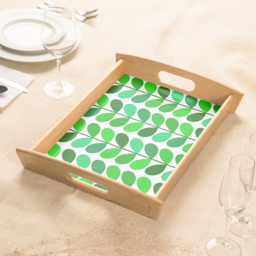 Mid Century Danish Leaves, Emerald and Lime Green Serving Tray Zazzle