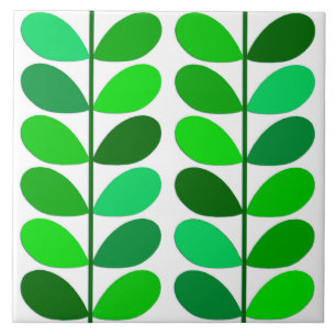 Mid Century Danish Leaves, Emerald and Lime Green Tile