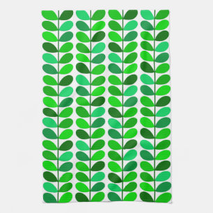 Mid Century Danish Leaves, Emerald and Lime Green Towel