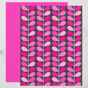 Mid Century Danish Leaves, Fuchsia Pink and Gray