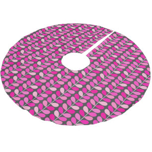 Mid Century Danish Leaves, Fuchsia Pink and Gray Brushed Polyester Tree Skirt