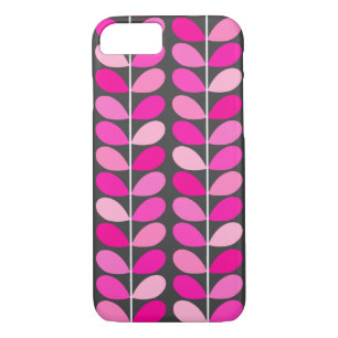 Mid Century Danish Leaves, Fuchsia Pink and Gray iPhone 8/7 Case