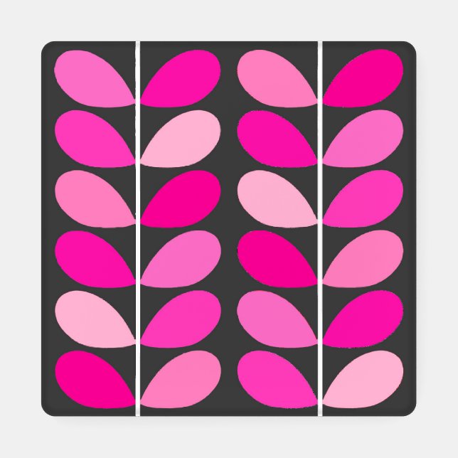 Mid Century Danish Leaves, Fuchsia Pink and Gray   Coaster Set (Single)
