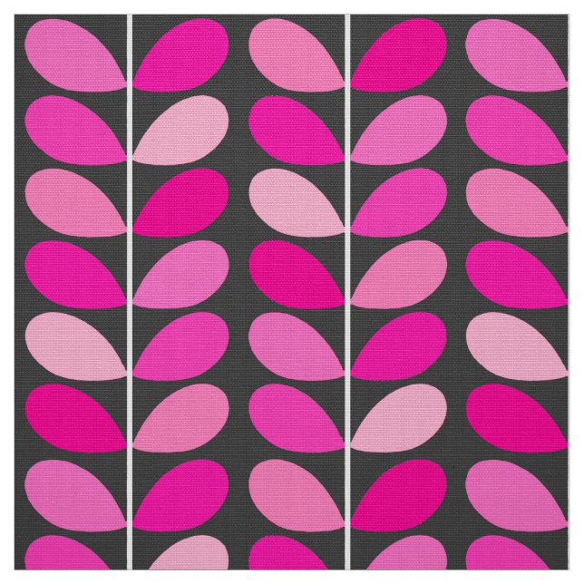 Mid Century Danish Leaves, Fuchsia Pink and Gray Fabric (Swatch)