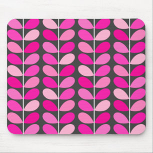 Mid Century Danish Leaves, Fuchsia Pink and Gray Mouse Pad