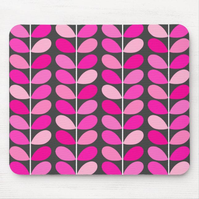 Mid Century Danish Leaves, Fuchsia Pink and Gray Mouse Pad (Front)