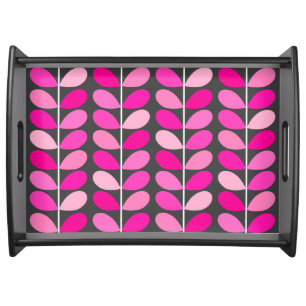 Mid Century Danish Leaves, Fuchsia Pink and Gray Serving Tray