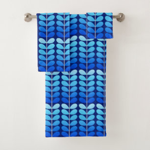 Mid Century Danish Leaves, Navy and Cobalt Blue Bath Towel Set