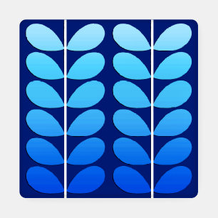 Mid Century Danish Leaves, Navy and Cobalt Blue Coaster Set