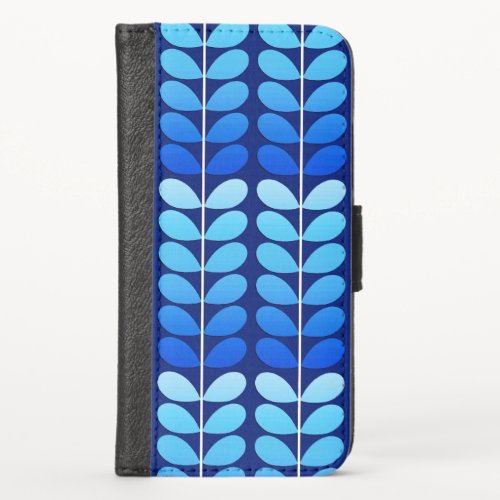 Mid Century Danish Leaves Navy and Cobalt Blue iPhone X Wallet Case