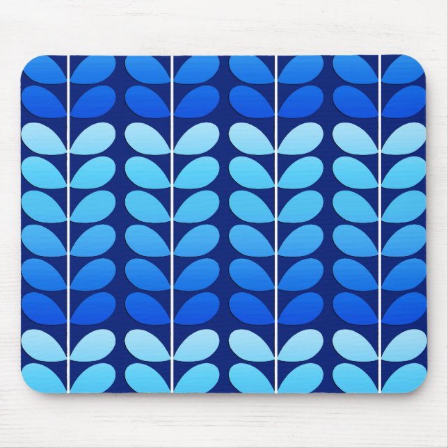 Mid Century Danish Leaves, Navy and Cobalt Blue Mouse Pad (Front)
