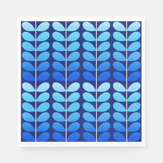 Mid Century Danish Leaves, Navy and Cobalt Blue Napkins (Front)
