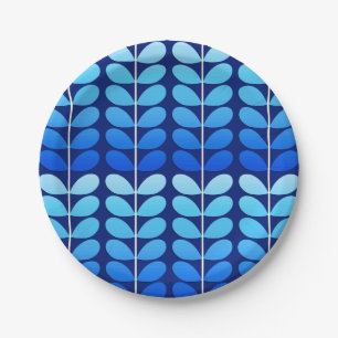 Mid Century Danish Leaves, Navy and Cobalt Blue Paper Plates